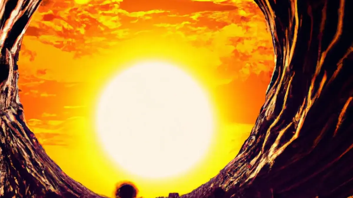 Dalle 2023 08 19 19.08.46   black hole swallows the sun with a bunch of people fleeing the scene rendered digital art